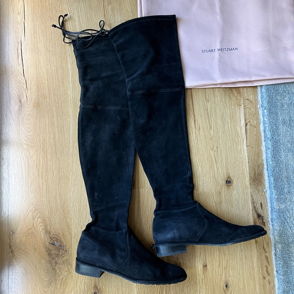 Stuart Weitzman Lowland Black Suede Over the Knee Boot Sz 8.5